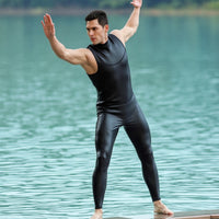 Sleeveless Wetsuit Glossy Front Zip Wetsuit Form Fitting Suit for Diving