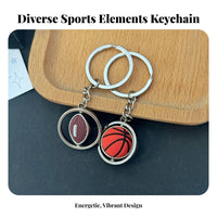 Great Gift Rotating Sports Ball Keychain Miniature Size Rotating Ball Key Loop for Children, Teenagers, Team Gifts, Everyday Carry