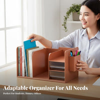Desk Organizer with Pen Holder Space Saving Multi-Compartment Stati Single Ry Holder Combined Design Bookend Storage Rack for Teens, Study Table