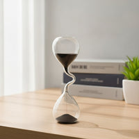 Sculptural Glass Hourglass with Black Sand Modern Hourglass with Black Sand Elegant Sandglass Slender for Desk, Office, Shelf
