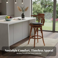 Vintage American Design Swivel High Chair with Backrest Built-in Footrest Rotating Bar Chair with Armrests Sturdy Base Counter Stool Cushioned Seat for Restaurateurs, Restaurant Owners, Interior Designers, Cafe, Lounge, Kitchen Island