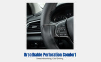 Hand-Stitched Leather Steering Wheel Cover, Breathable, Anti-Slip, Universal, All Seasons