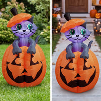 Inflatable Cat in Pumpkin Weather-Resistant Pumpkin Cat Inflatable Yard Ornament for Lawn