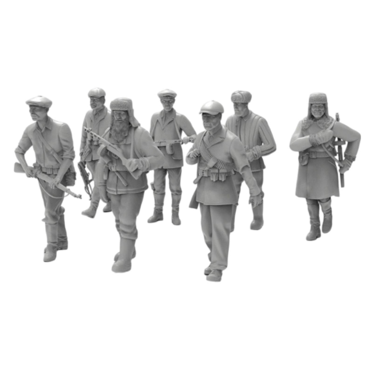 7 Pieces Historical Conflict II Infantryman Figures 3D Printed Unpainted Resin Soldiers Single-Piece-Piece Collectible Toy for Diorama