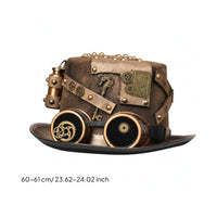Vintage Industrial Steampunk Top Hat Bronze-Toned Top Hat with Goggles Metal Rivets