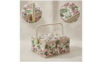 Sewing Basket with Space-Saving Tray Sewing Basket with Compartments Hinged Craft Organizer for Crafters