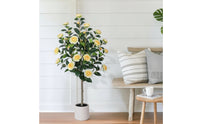 Artificial Rose Tree 120 Cm Tall Faux Rose Tree with Planter Authentic-Looking Plant for Entryway, Living Room, Patio
