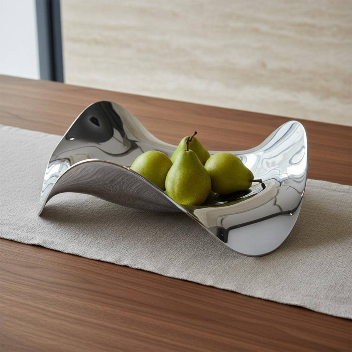 Modern Design Irregular Wave Tray Mirror Finish Stainless Steel Decorative Tray Easy to Clean Silver Metal Fruit Bowl Rust-Resistant for Dining Table, Living Room