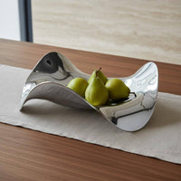Modern Design Irregular Wave Tray Mirror Finish Stainless Steel Decorative Tray Easy to Clean Silver Metal Fruit Bowl Rust-Resistant for Dining Table, Living Room