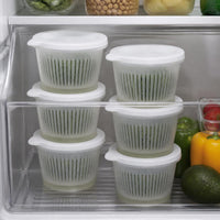 Refrigerator Food Storage Containers with Drainer for Scallions Ginger Garlic Fruits, Airtight and Stackable