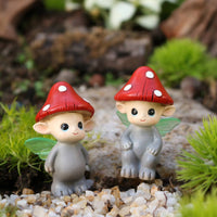 2 Pieces Miniature Cute Fungus Fairy Figurine Decorative Fungus Fairy Statue Hand-Painted Long-Lasting for Bonsai