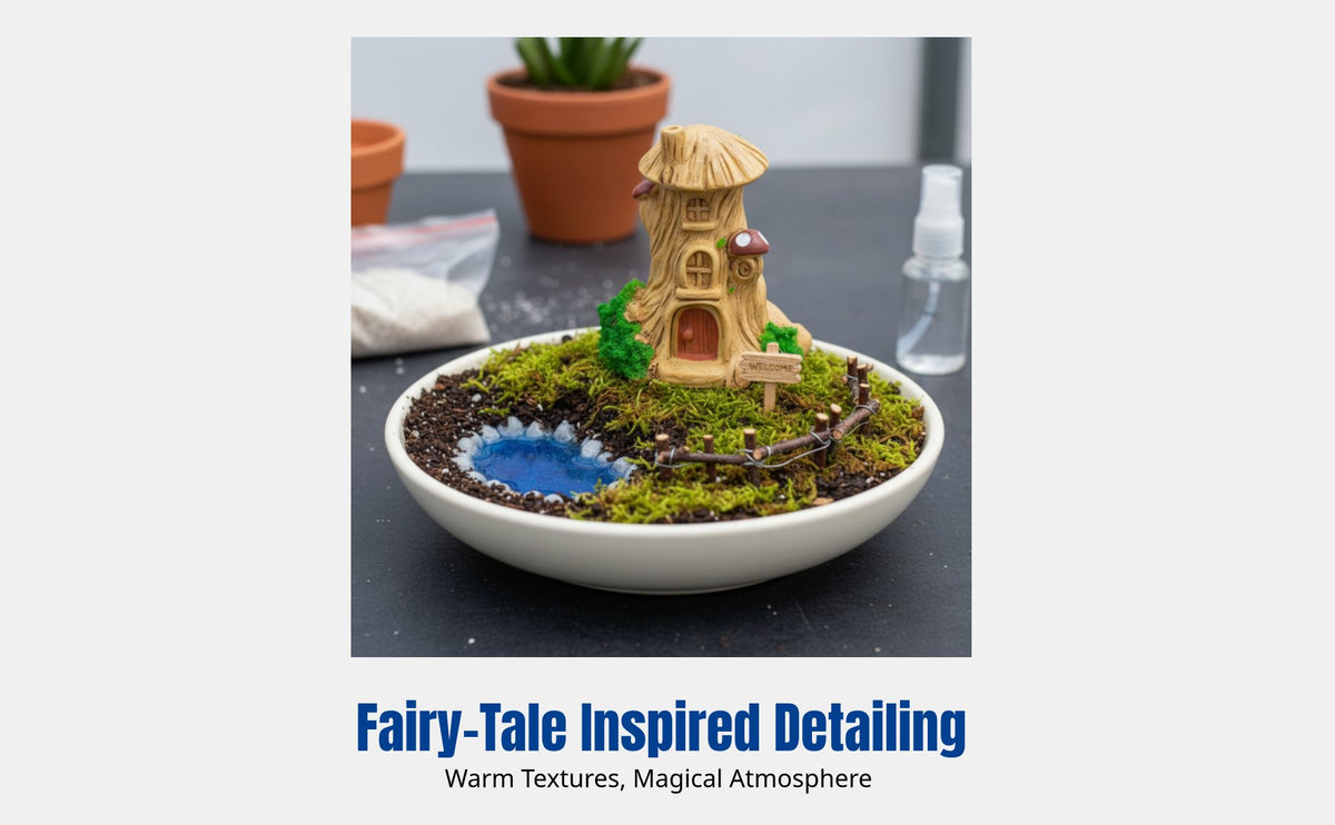 Miniature Garden Decor, Resin Mushroom Log House, Signpost, DIY Fairy Accessories