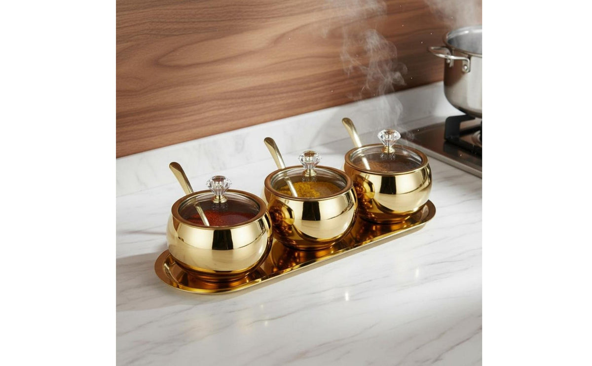 Stainless Steel Seasoning Container Set Dishwasher Safe Kitchen Countertop Seasoning Organizer for Dining Table