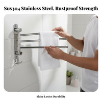 180-Degree Rotatable Swing Arm Towel Bar Foldable Bathroom Fixture Rust-Proof Wall Organizer Rustproof for Renters, Homeowners, Families, Restroom, Small Areas, Laundry Room, Bedroom