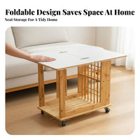 Retro Design Sofa Side Table with Wheels Space Saving Foldable Sofa End Table Multifunctional 2-Tier Rolling Cart Easy Setup for Apartment Dwellers, Homeowners, Living Room, Small Areas, Bedroom, Office