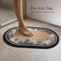 Diatomaceous Earth Floral Bath Mat, Non-Slip Absorbent Quick Dry Doormat for Bathroom Entryway