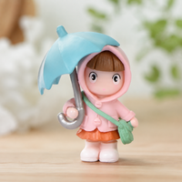 Fairy garden figure set 4, miniature girl with umbrella 4.2x6cm, diorama model building, multicolor plastic figures for cake decoration