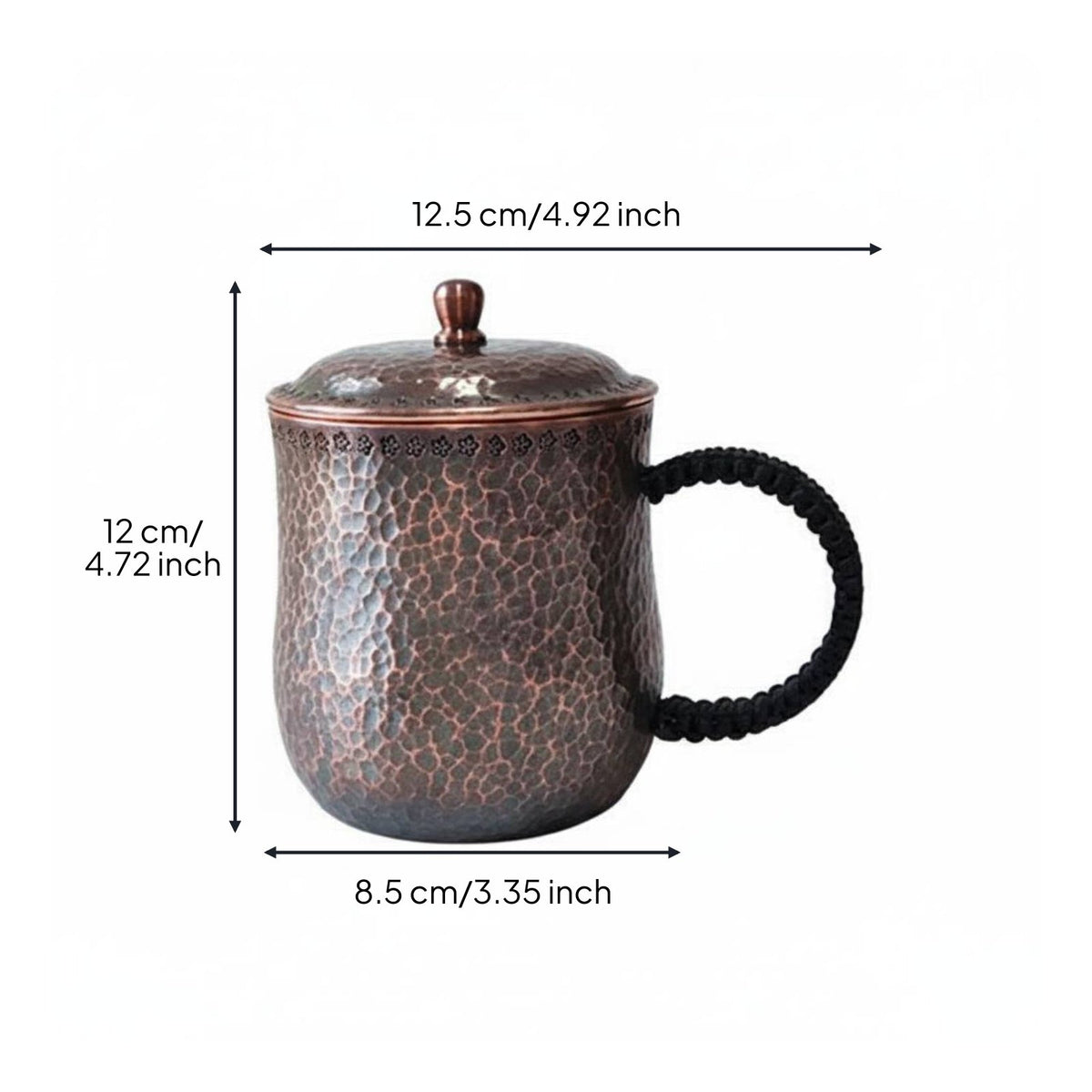 Thickened Wall Handmade Pure Copper Teacup Coating-Uncoated Pure Copper Teacup Reusable Drinkware Anti-Scald Handle for Office, Bar