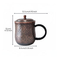 Thickened Wall Handmade Pure Copper Teacup Coating-Uncoated Pure Copper Teacup Reusable Drinkware Anti-Scald Handle for Office, Bar