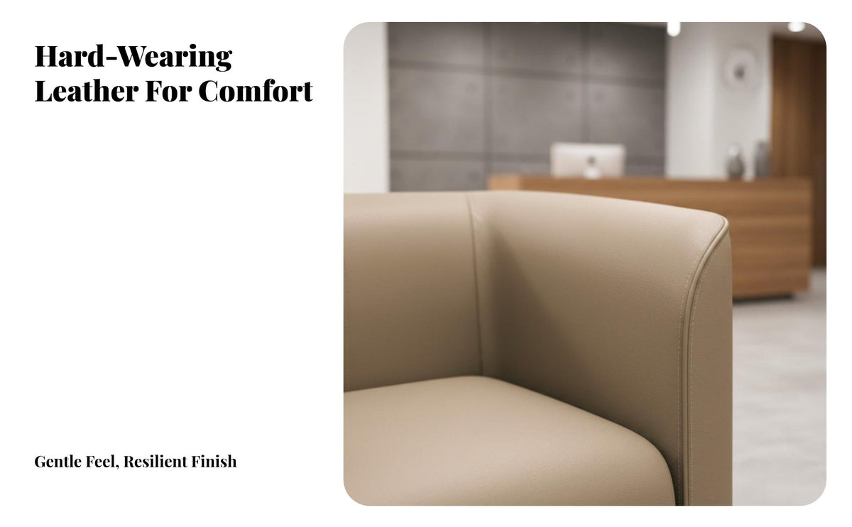 Modern aesthetic Leather Couch with Metal Frame Minimalist Design Reception Seating high-resilience Foam Cushions Sofa Easy to Clean for Office Managers, Business Owners, Interior Designers, Waiting Room, Boutique, Lounge Area