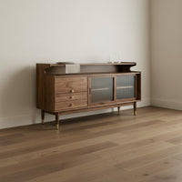 Sturdy Build Black Walnut Sideboard Adjustable Shelves Buffet Cabinet Spacious Top Walnut Storage Cabinet S-Shaped Curve Design for Entryway