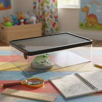 Slim Reptile Feeding Box with Mesh Lid Compact Reptile Enclosure with Sliding Lid Breathable Breeding Box with Swivel Latch Stackable for Beginners
