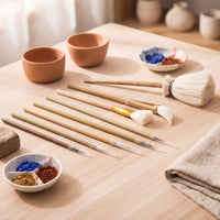 8 Pieces Ceramic Painting Brush Mixed-Head Liner Brush Set Soft Filament Brushes for Potters, Hobbyists, Art Class, Home Workshop