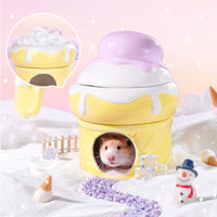 Dome Top Ceramic Hamster Hideout Geometric Pattern Hamster Cooling Shelter Embossed Ice Cream Cone Hideout Circular Doorway for Hamsters