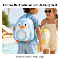 Transparent Window Swim Backpack Zippered Compartment Cartoon Print Backpack Soft-Shell Swim Bag Carry Loop for Children, Swimming, Beach