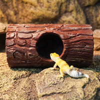 Tree Trunk Reptile Hide Cave, Resin Tree Hollow for Crested Gecko Tank Accessories, Brown Sturdy 13*20cm Reptile Hideout Shell