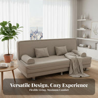 Space-Saving Foldable Sofa Bed High-Resilience Sponge Cushion Textile Futon Couch Easy Assembly Convertible Futon Sofa Bed Sturdy Metal Legs for Renters, Apartment Dwellers, Students, Small Areas, Bedroom, Light Ice