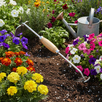Stainless Steel 2-in-1 Garden Hoe and Cultivator Wood-Grain Handle Garden Hoe Rake Handheld Hand Cultivator Rake