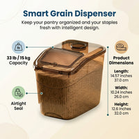 Rice Storage Container with Measuring Cup, Large Cereal, for food cupboard organization, Airtight Dry Bin