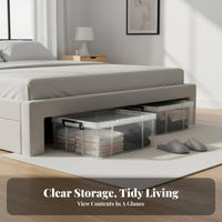 transparent Wheeled slimlow-height container Transparent Lid Underbed Box No Assembly Required Storage Container Stackable for Apartment Dwellers, homeowners, Students, Under Bed, Closet, Car Trunk, Dorm Room