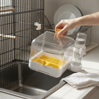 External Bird Bath and Feeder for Cages, Anti-Splash Transparent Bird House with Feeding Tray
