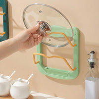 Pot Lid Holder and Pan Lid Rack, European Style Wall Mounted Rack, No Drill Cutting Board Organizer Frame Design