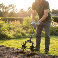 Deep Cultivation Rotary Cultivator Tool 2 in 1 Design Manual Garden Tiller Removable Middle Wheel Pointed Soil Loosener for Gardeners, Farmers, Farm, Yard