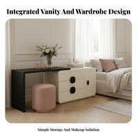 French aesthetic Vanity Set with Round Mirror Multi-Drawer Storage Makeup Table multi-functional Bedroom Furniture Easy Assembly for Adults, Women, young ladies, Home, Apartment, dressing area