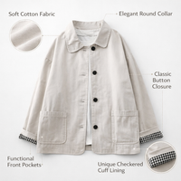 Women Overshirt Long Sleeve Button Up Jacket in Blend Material, Casual with Turn Down Neckline and Pockets