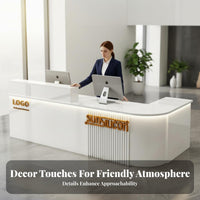 Multi-Purpose Modern Corner Front Desk Strong Load-Bearing L-Shaped Reception Desk Wide Desktop Commercial Cashier Station Sturdy and Long-Lasting for Receptionists, Cashiers, Business Owners, Company Entrance, Retail Shop, Hotel, Lobby