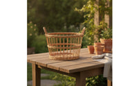Natural Handwoven Willow Basket Rustic Wicker Storage Basket Cylindrical Lightweight for Laundry, Living Room, Bedroom