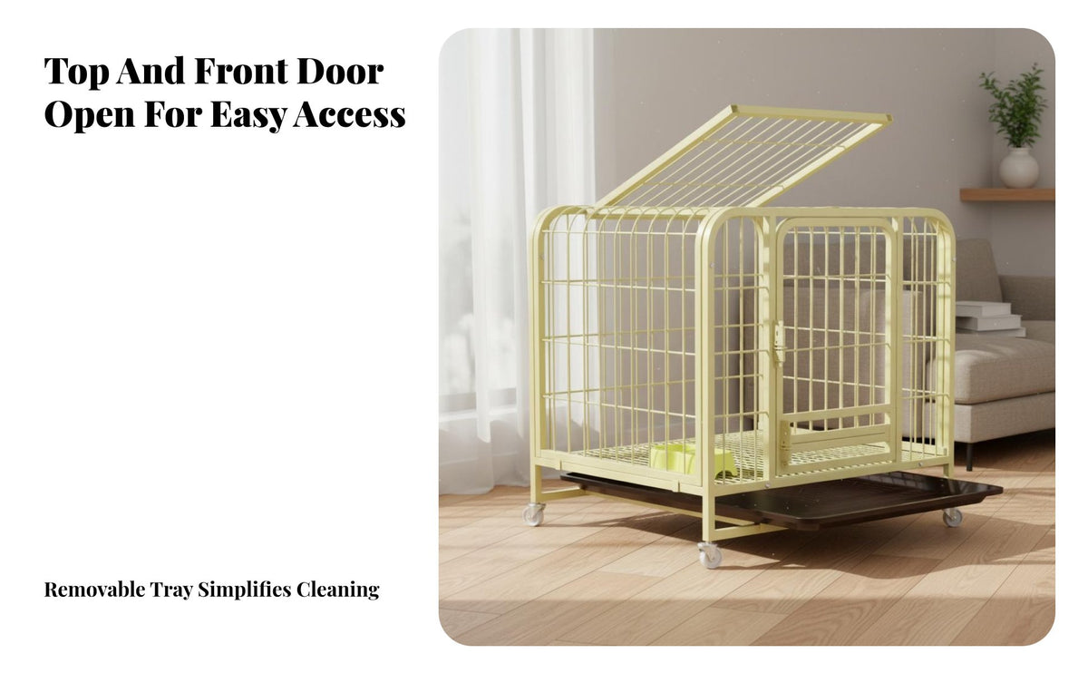 Secure Lock Heavy Duty Dog Enclosure Easy to Clean Heavy Duty Dog Crate Removable Tray Double Door Pet Kennel Coating