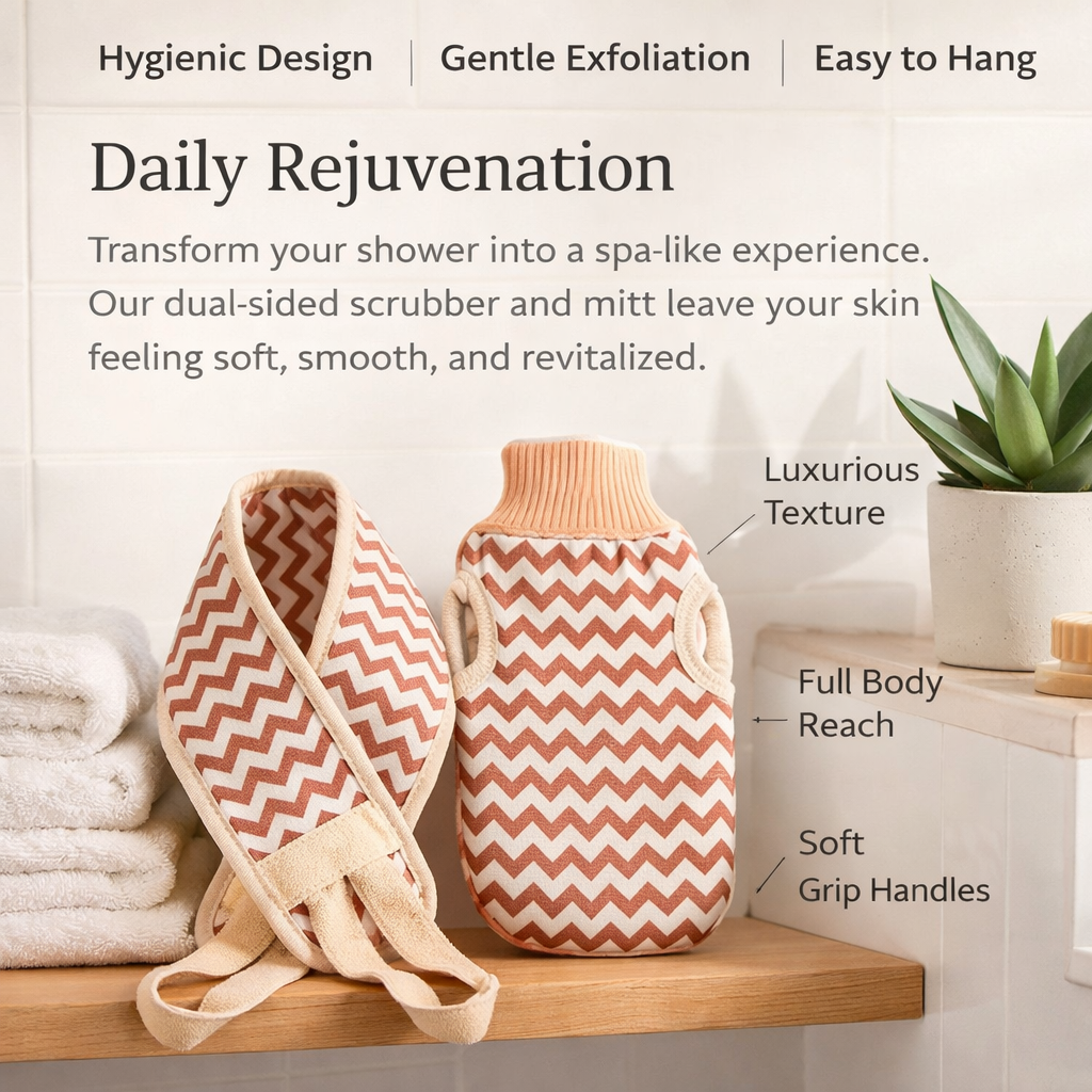 Exfoliating Shower Cloth for Body Scrubbing, Long Strip Back Plant Fiber Bath Spa Exfoliation Set, Double Sided
