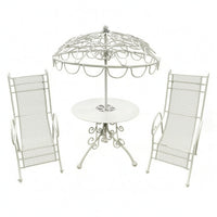 Umbrella Top Top Dollhouse Patio Furniture Mesh Seats Miniature Metal Patio Set Reclining 1:12 Dollhouse Table Chair Set Scrollwork Base