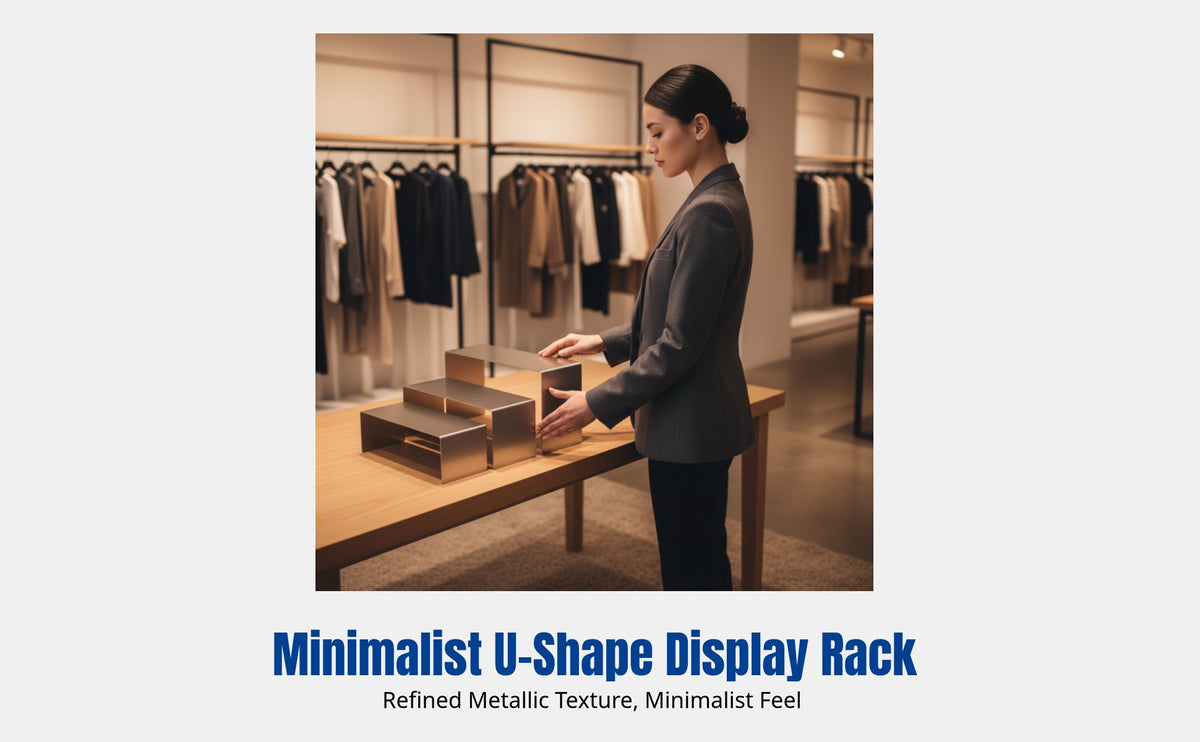 U-Shaped Shoe Display Stand, Stainless Steel Handbag Organizer, Retail Fixture, Multi-Height, Mirror Surface