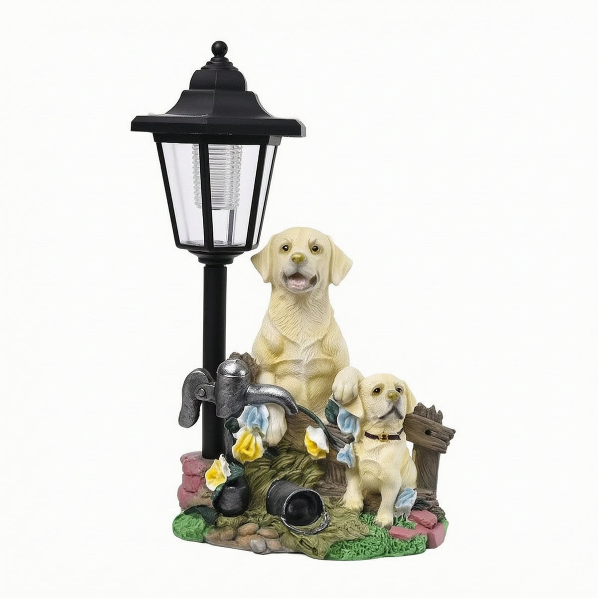 Dog Statue with Solar Lantern Decorative Lawn Ornament Rustic for Pathway, Porch