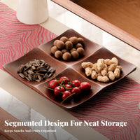 Wood Serving Bowl Multi Compartment Tray Smooth Polished Finish for Coffee Table