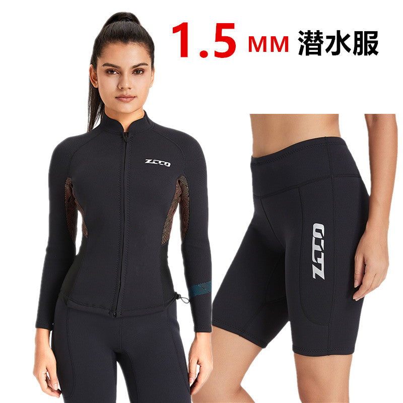 长袖短裤潜水服1.5MM分体男女游泳保暖浮潜冲浪漂流划船冬泳套装