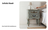 Farmhouse Nightstand Mediterranean Design Louvered Door End Table Distressed Finish Ample Storage for Adults, Hallmanner