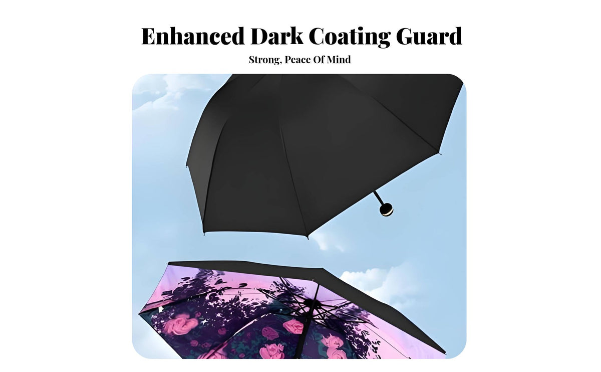 SunGuard UPF 50+ Double Layer Sun Umbrella All-Weather Use Black Vinyl Coated Umbrella Water-Resistant for Women, Outdoor, Commuting, Beach